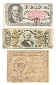 (3) UNITED STATES FRACTIONAL & CONTINENTAL CURRENCY, 50-CENTS & 8-DOLLARS