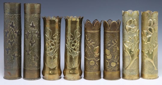 (8) FRENCH WWI-ERA TRENCH ART ARTILLERY SHELL VASES