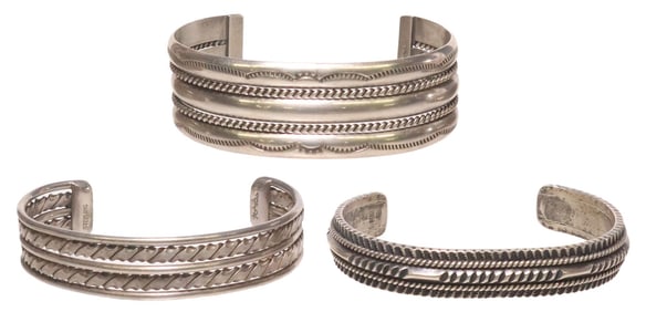 (3) NATIVE AMERICAN STERLING SILVER CUFF BRACELETS