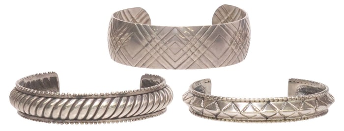 (3) NATIVE AMERICAN  & SOUTHWEST STERLING SILVER CUFF BRACELETS