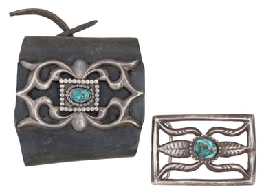 (2) NATIVE AMERICAN NAVAJO SILVER KETOH & BELT BUCKLE