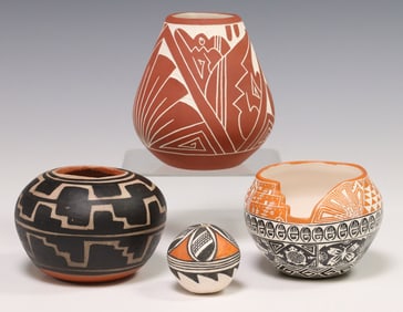 (4) NATIVE AMERICAN ACOMA & KEWA PUEBLO SIGNED POTTERY VESSELS