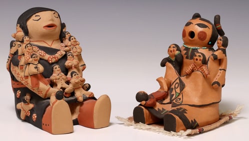 (2) NATIVE AMERICAN POTTERY PUEBLO STORYTELLERS, SIGNED