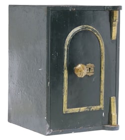 ENGLISH PARCEL-GILT & GREEN-PAINTED IRON SAFE