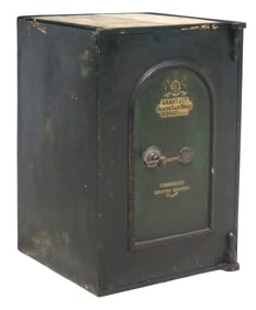 ENGLISH GREEN-PAINTED IRON SAFE