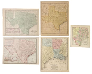 (5) TEXAS MAPS, 1850'S