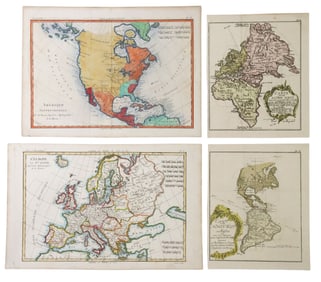(4) ANTIQUE MAPS, BONNE & VAUGONDY, AMERICA, EUROPE