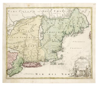 C. 1716 HOMANN MAP, "NOVA ANGLIA", NEW ENGLAND