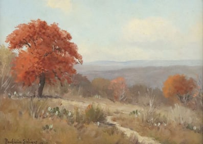 PORFIRIO SALINAS (1910-1973) TEXAS HILL COUNTRY FALL LANDSCAPE, 9" X 12"