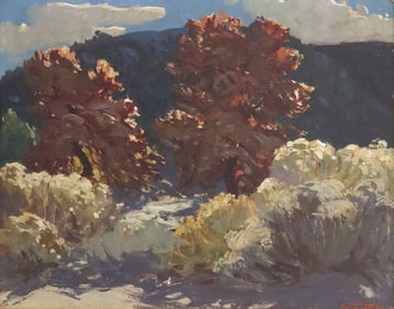 FREMONT ELLIS (1897-1985) OAKS & CHAMISA, SANTA FE, NM, 16" X 20"