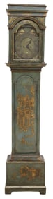 ENGLISH GEORGE II GREEN & GILT-JAPANNED TALL CASE CLOCK