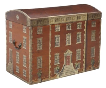 ENGLISH PAINT-DECORATED HOUSE FACADE DOME TOP SILVER CHEST