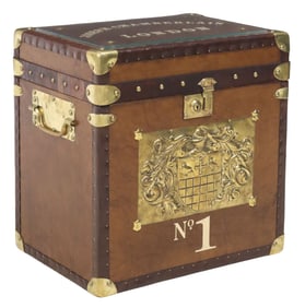 ENGLISH 'JOSEPH CHAMBERLAIN' LEATHER-CLAD TRUNK-FORM SIDE TABLE