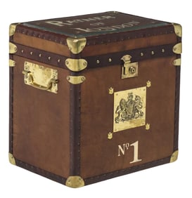 ENGLISH 'RATNER OF LONDON' LEATHER-CLAD TRUNK-FORM SIDE TABLE