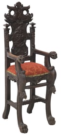 ENGLISH CARVED OAK ARMORIAL CHILD'S HIGHCHAIR