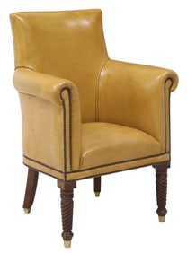 ENGLISH MUSTARD YELLOW LEATHER UPHOLSTERED LIBRARY CHAIR