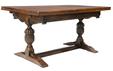 ENGLISH JACOBEAN STYLE CARVED OAK DRAW-LEAF DINING TABLE