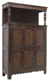 CAROLEAN STYLE CARVED OAK COURT CUPBOARD