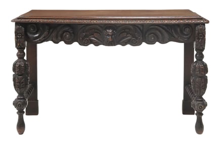 ENGLISH VICTORIAN CARVED OAK CONSOLE TABLE
