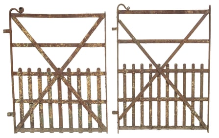 (2) RUSTIC ENGLISH WROUGHT IRON SMALL GARDEN GATES