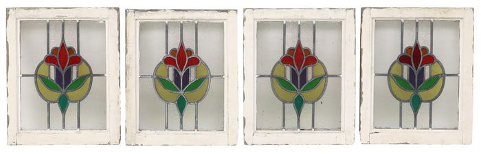 (4) ENGLISH STAINED & LEADED GLASS ARCHITECTURAL WINDOWS