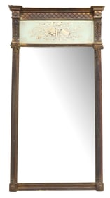 LOUIS XVI STYLE PARCEL GILT INSTRUMENT MOTIF TRUMEAU MIRROR