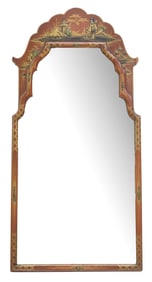 QUEEN ANNE STYLE PARCEL-GILT & RED LACQUER MIRROR