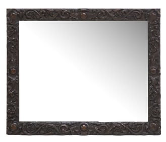 BLACK FOREST STYLE CARVED OAK PICTURE FRAME MIRROR
