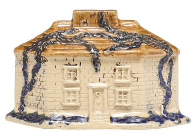 ENGLISH VICTORIAN SLIPWARE POTTERY COTTAGE MONEYBOX