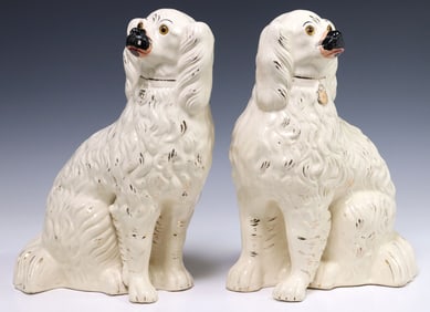 (2) LARGE LATE VICTORIAN STAFFORDSHIRE MANTEL DOGS