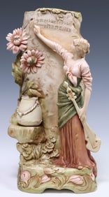 BOHEMIAN ROYAL DUX ART NOUVEAU PORCELAIN FIGURAL MUSICIAN VASE