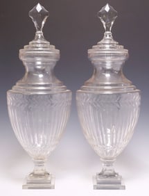 (2) LARGE VICTORIAN CUT GLASS URN-FORM APOTHECARY JARS, 28"H