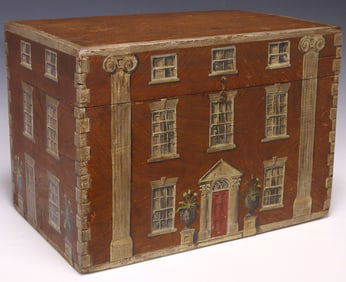 LARGE ENGLISH PAINT-DECORATED HOUSE FACADE WORK BOX