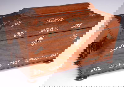 ENGLISH REGENCY PERIOD MOP-INLAID ROSEWOOD TEA CADDY