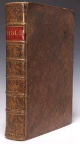 LARGE ANTIQUE ENGLISH LEATHER-BOUND ILLUSTRATED HOLY BIBLE