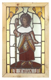 STAINED & LEADED GLASS RELIGIOUS WINDOW PANEL