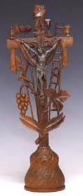BLACK FOREST STYLE CARVED WOOD & SPELTER CRUCIFIX