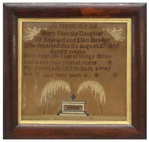 FRAMED NEEDLEWORK MOURNING SAMPLER, c.1849