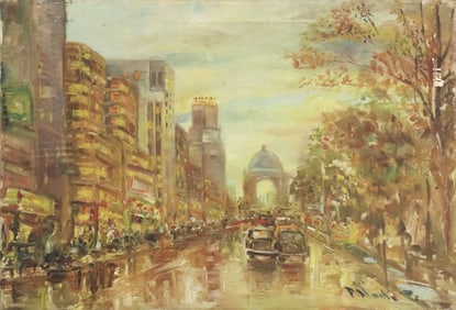 SIGNED OIL ON CANVAS PAINTING STREET SCENE MEXICO CITY