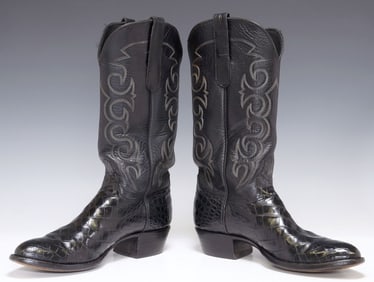 (PR) MEN'S CUSTOM HANDMADE BLACK LEATHER WESTERN BOOTS