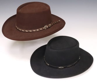 (2) STETSON 'THE GUN CLUB' BROWN & BLACK 4X BEAVER FELT WESTERN HATS