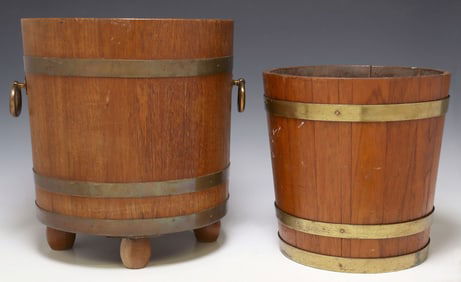(2) ENGLISH BRASS-BOUND OAK BUCKETS