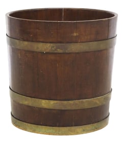 ENGLISH BRASS-BOUND COOPERED OAK BARREL BUCKET