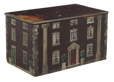 LARGE ENGLISH PAINT-DECORATED HOUSE FACADE WORK BOX