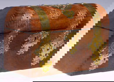 VICTORIAN DOMED & BRASS-BOUND WALNUT TEA CADDY