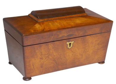 ENGLISH VICTORIAN FIGURED WALNUT TEA CADDY