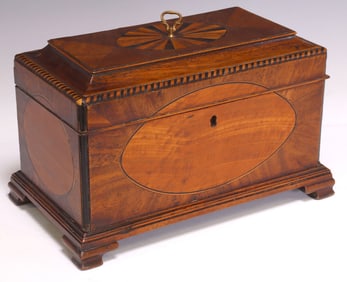 ENGLISH GEORGIAN PERIOD INLAID WALNUT TEA CADDY
