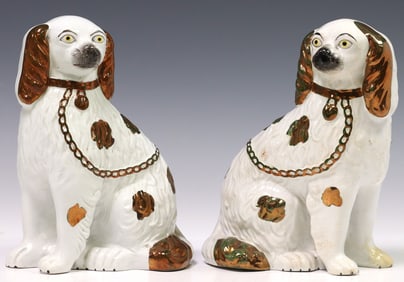 (2) ENGLISH VICTORIAN STAFFORDSHIRE COPPER LUSTER MANTEL DOGS