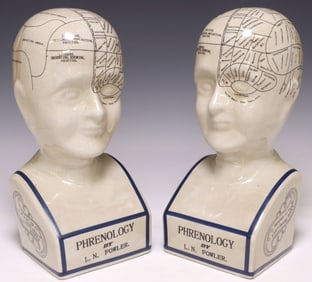 (2) AFTER L.N. FOWLER CERAMIC PHRENOLOGY BUSTS