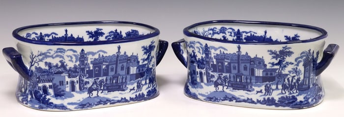 (2) BLUE & WHITE TRANSFERWARE STREET SCENE FOOTBATHS